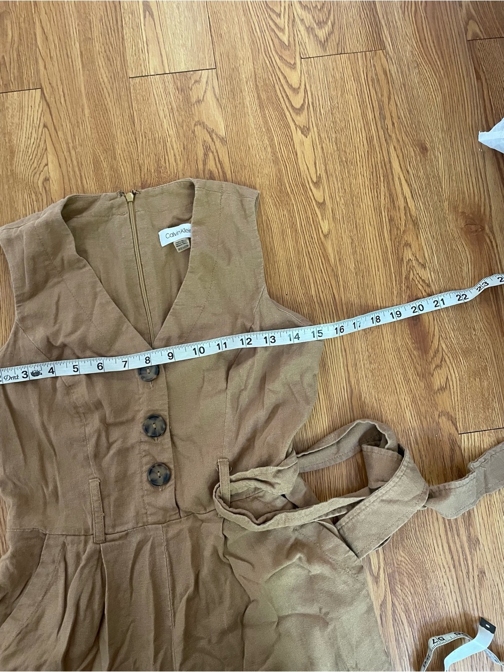 Calvin Klein Sleeveless V-Neck Wide-Leg Jumpsuit in Camel - Picture 6 of 8
